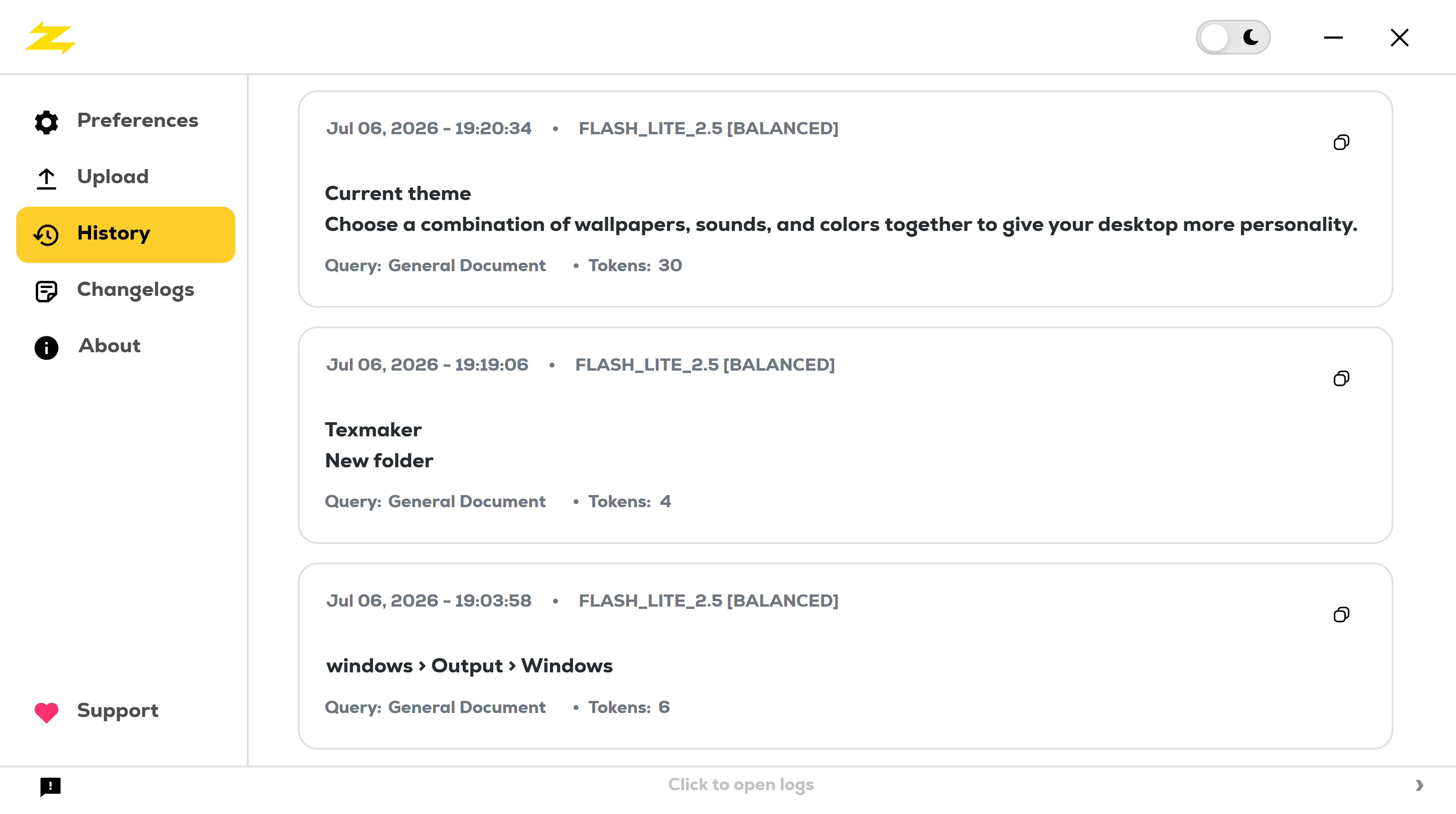 History Interface