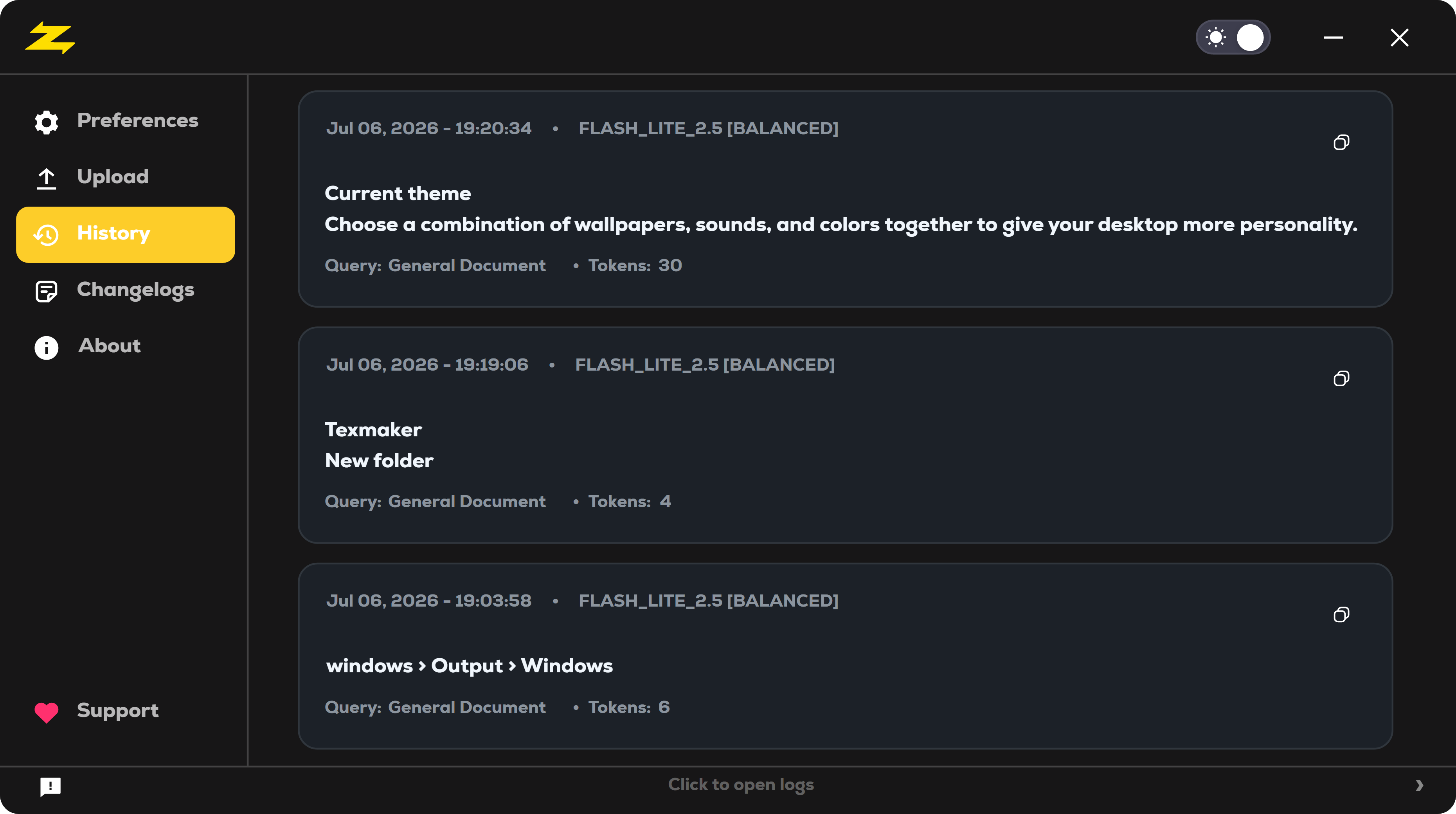 History Interface